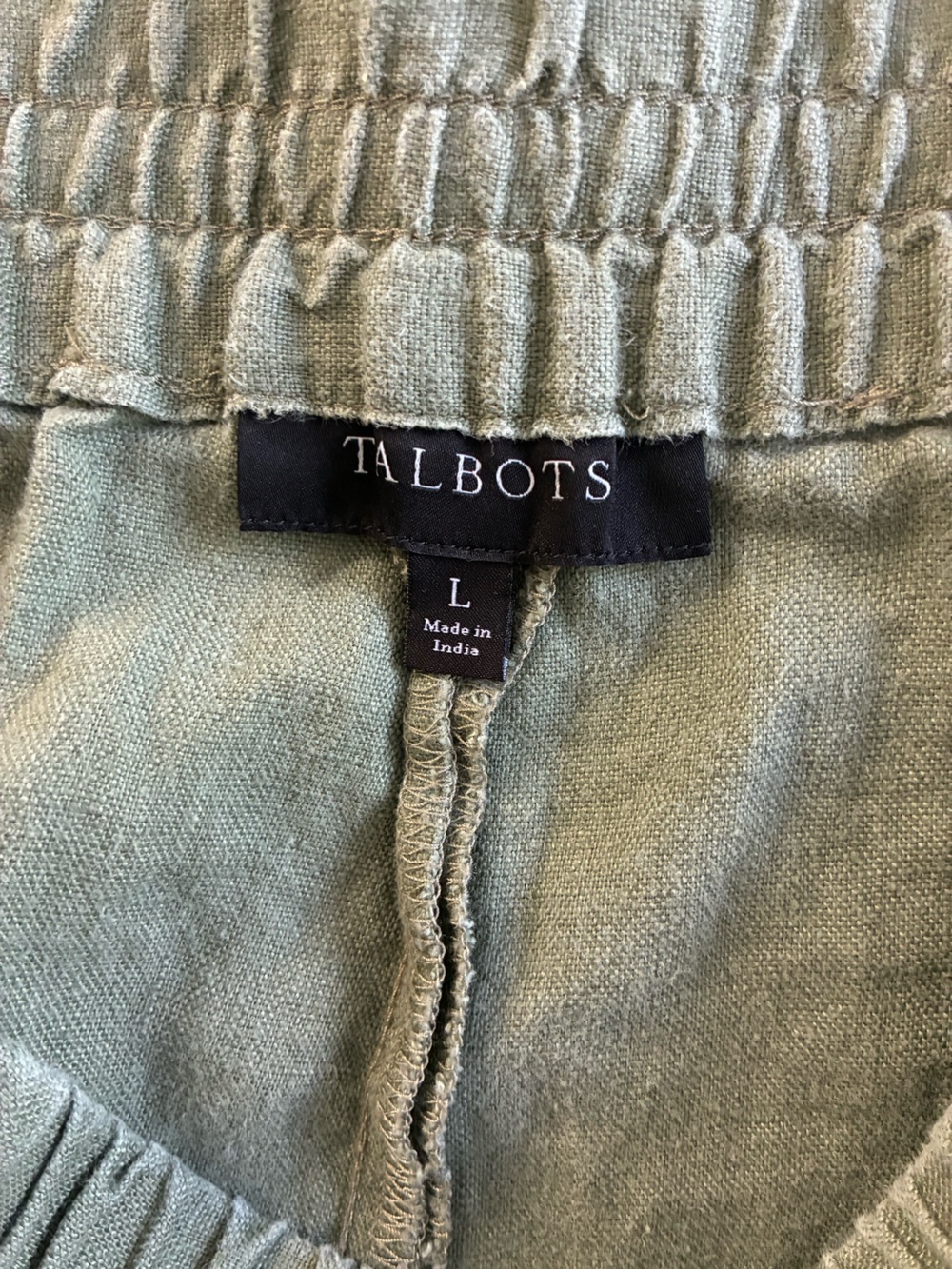 Talbots Distressed Linen Olive Green Cropped Drawstring Wide-Leg Pants - Picture 4 of 5